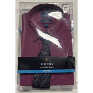 Men Stafford Dress Shirt with Tie Set Purple Size L 16-16-1/2